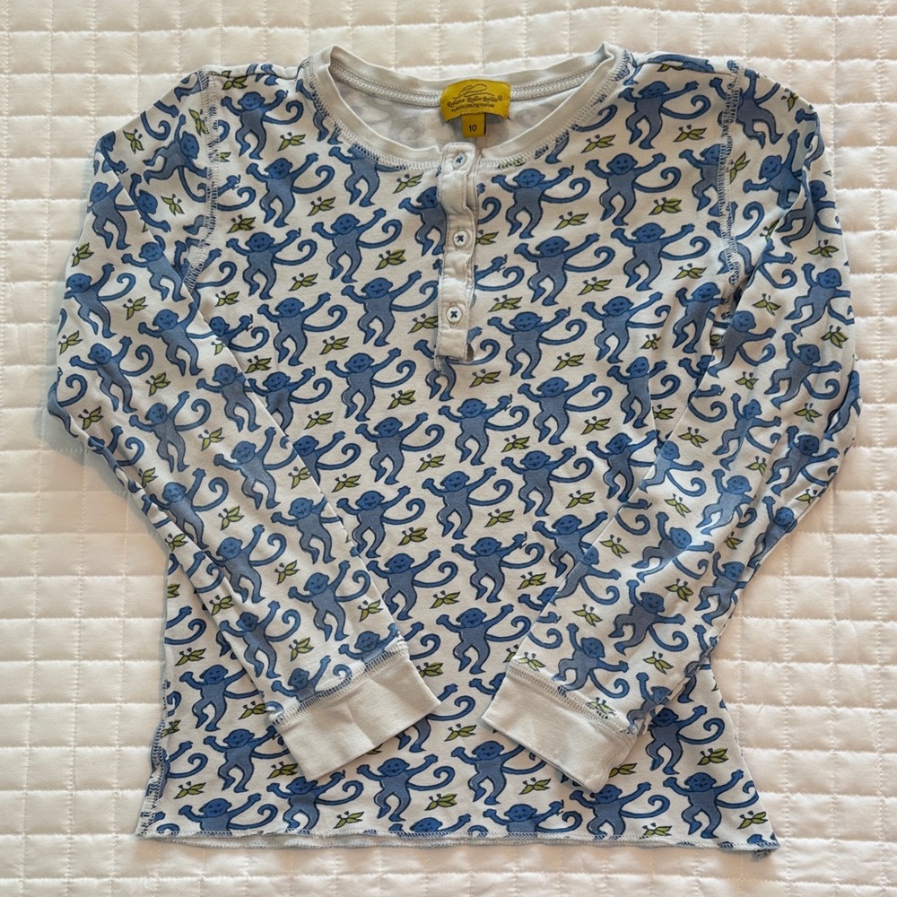 Blue Monkey Print Henley Shirt